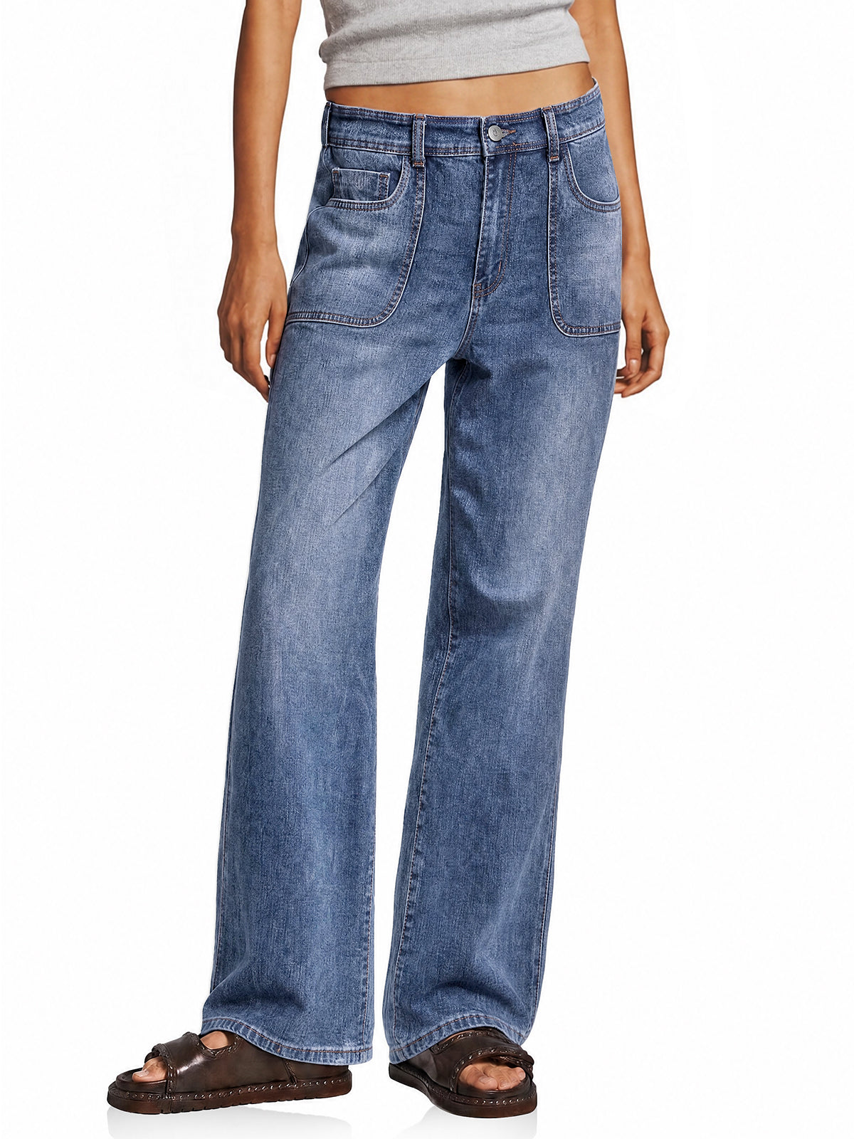 Womens Wash Blue High Waisted Jeans | CicyBell