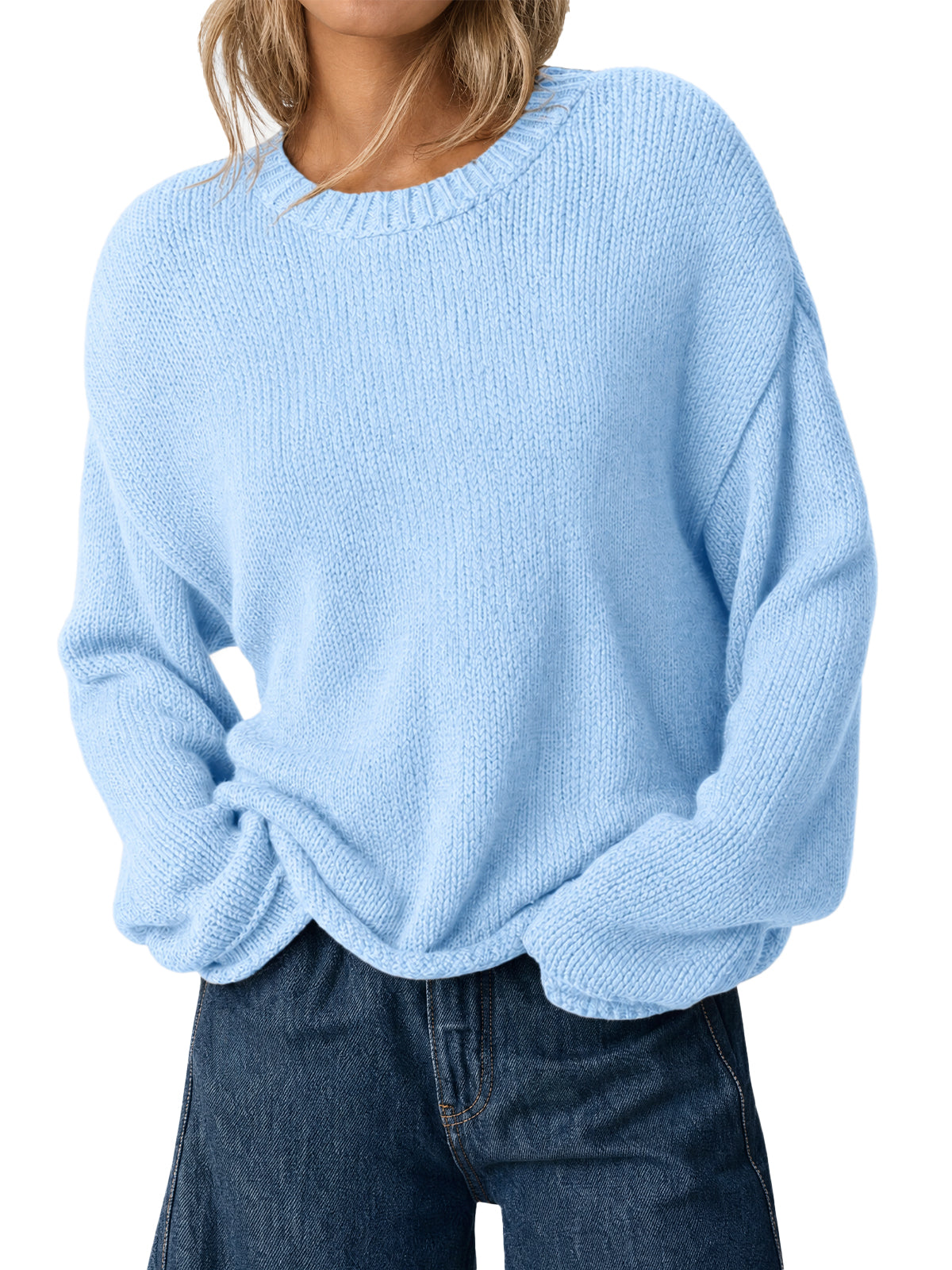 Womens Sky Blue Long Sleeve Sweater | CicyBell