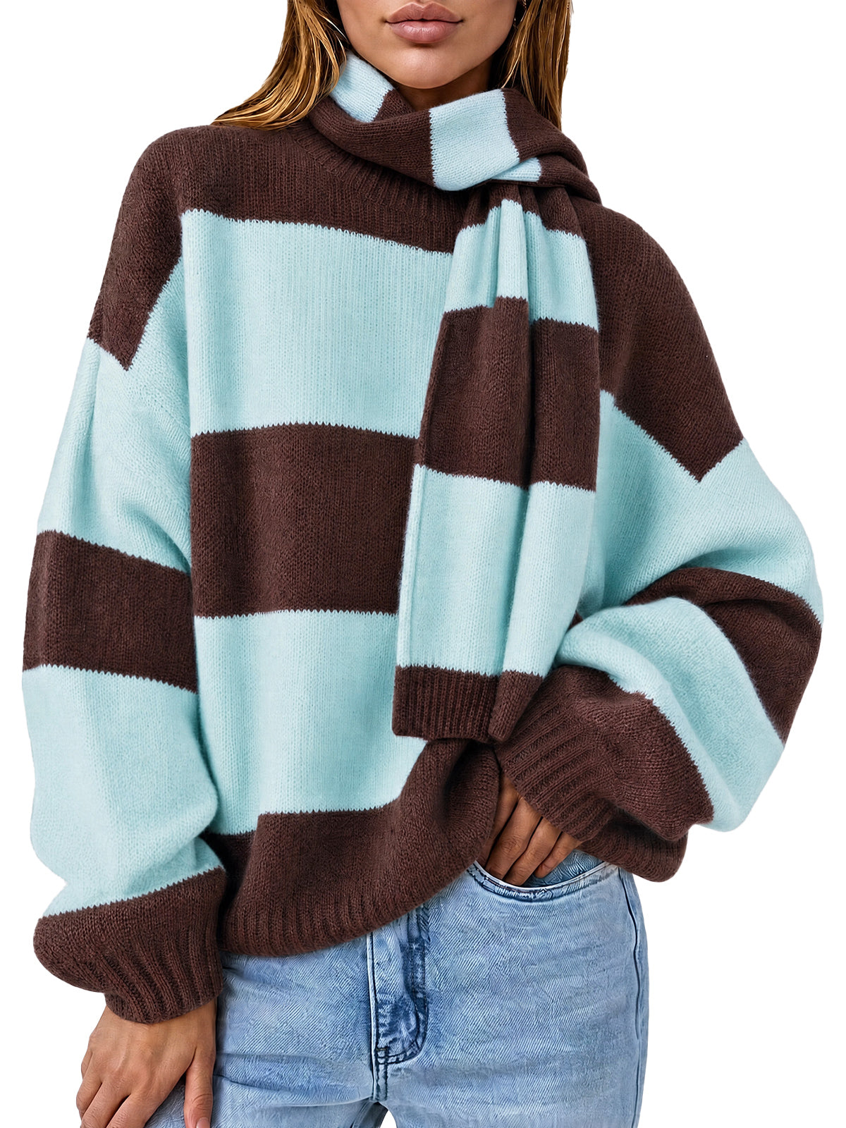 Womens Sky Blue Long Sleeve Knit Sweaters | CicyBell