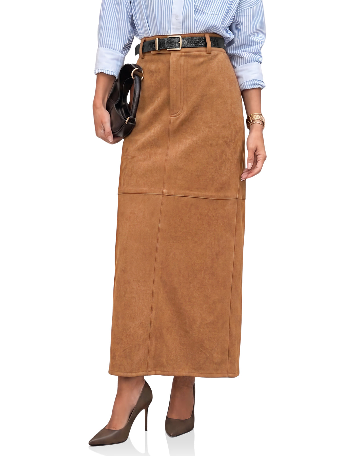 Womens Camel Suede Maxi Skirt | CicyBell