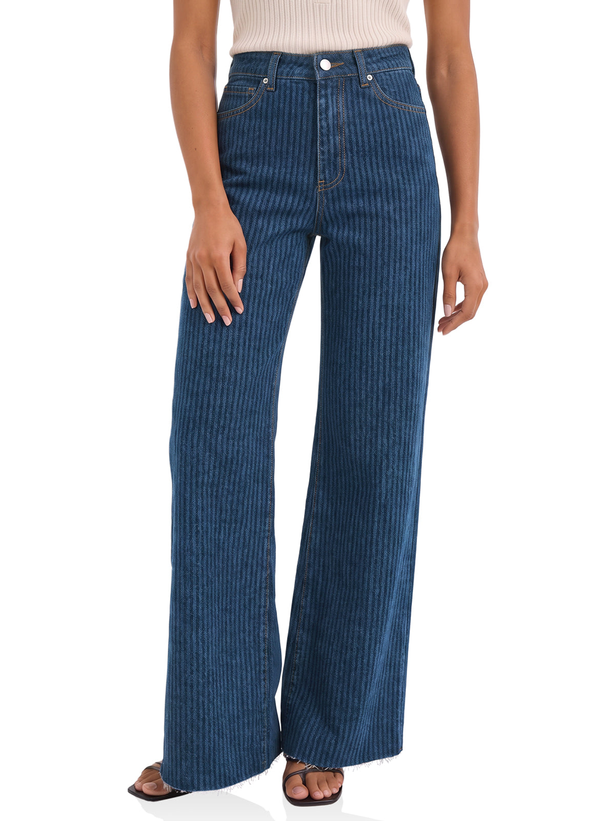 Womens Striped Wide Leg Jeans | CicyBell