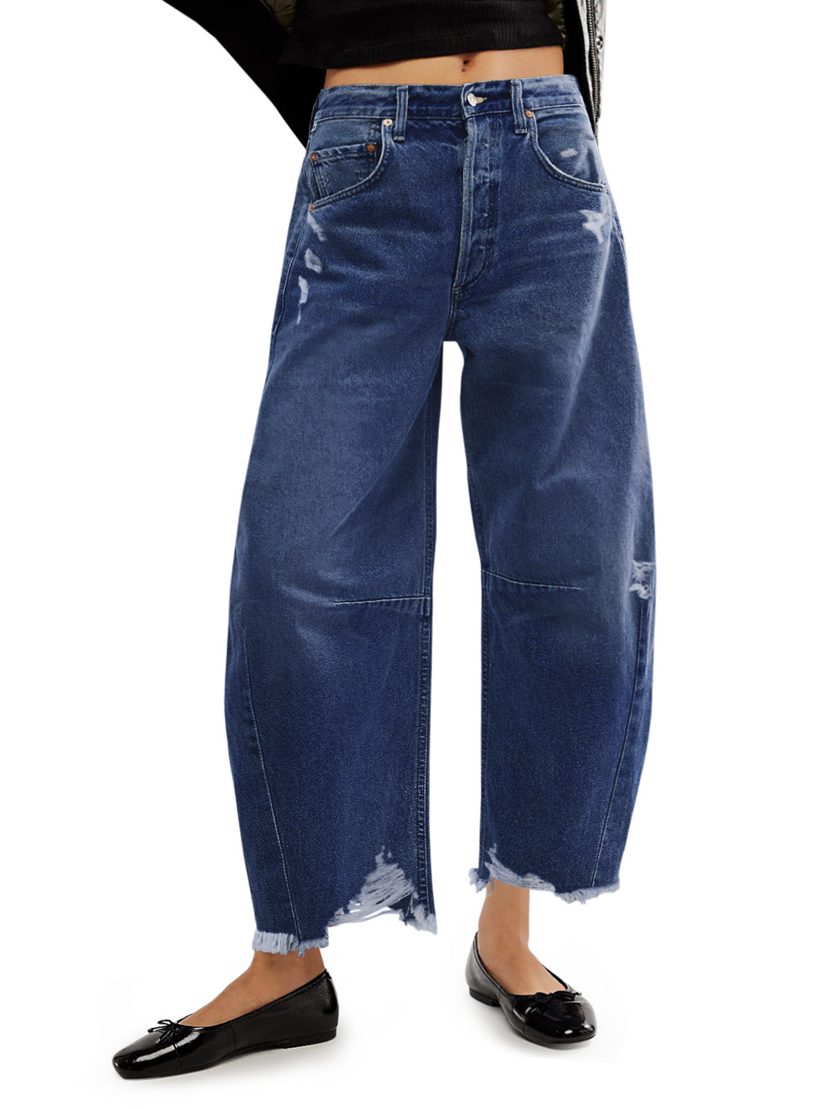 Womens Navy Baggy Barrel Jeans | CicyBell