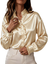 Womens Champagne Satin Button Down Shirts | CicyBell