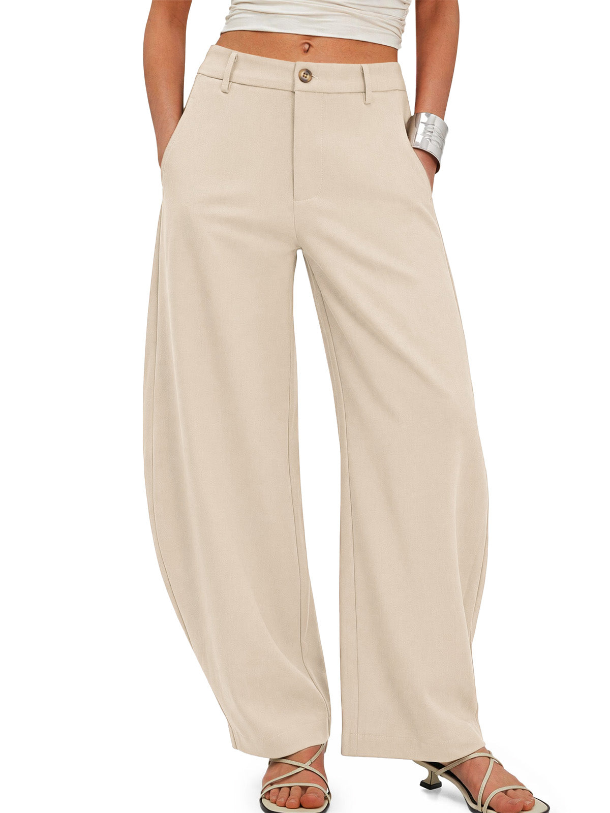Womens Beige Barrel Dress Pants | CicyBell