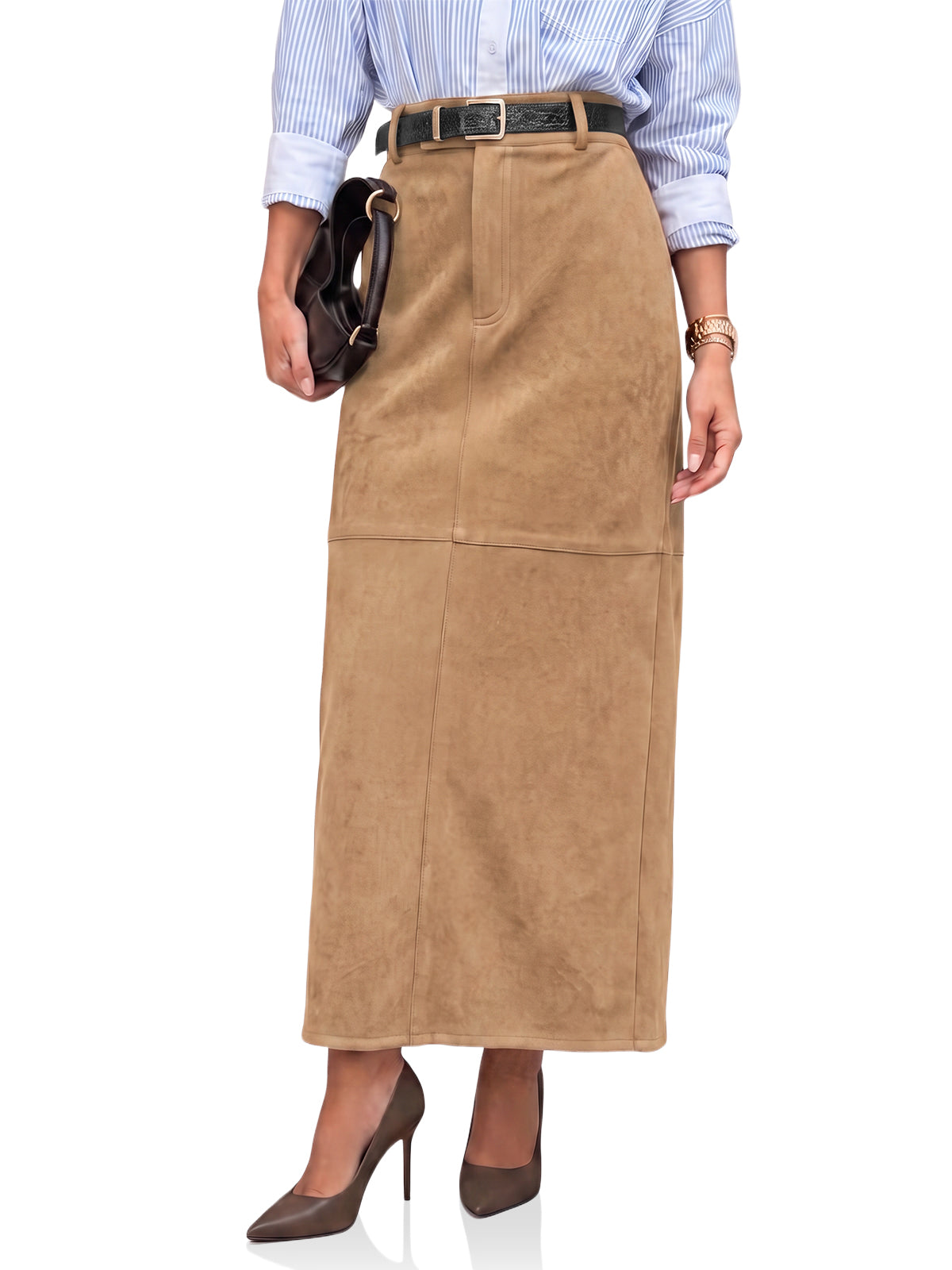 Womens Khaki Suede Maxi Skirt | CicyBell