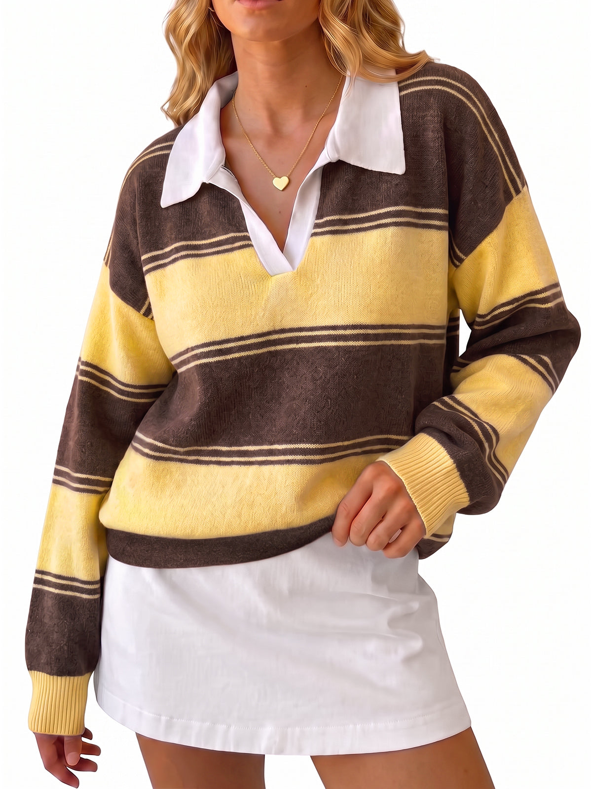 Womens Yellow Striped Sweaters | CicyBell