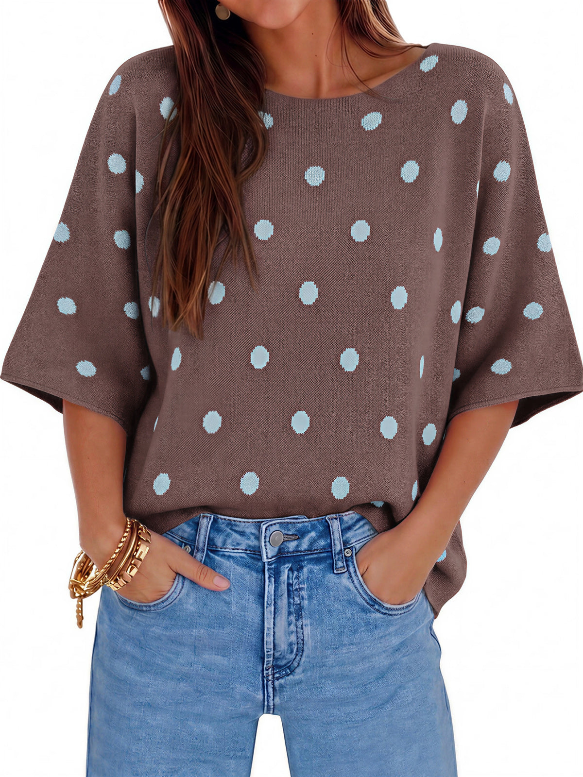 Womens Brown Short Sleeve Sweaters | CicyBell