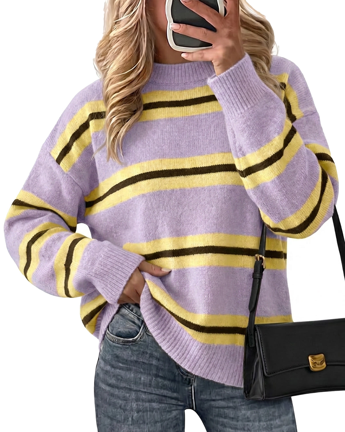 Womens Purple Striped Pullover Sweater | CicyBell