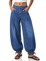 Womens Barrel Balloon Pleated Jeans|Cicy Bell