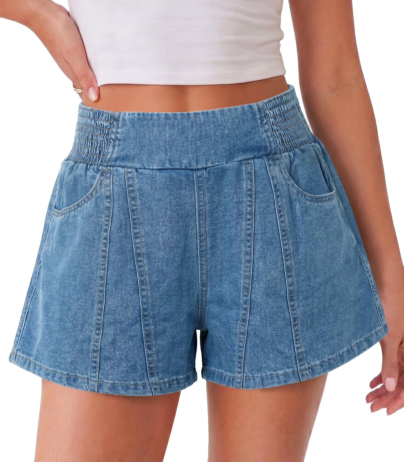 Womens Blue Summer Pull on Jean Shorts| CicyBell