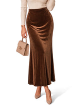 Womens Brown Velvet Maxi Skirt | CicyBell