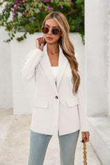 Cicy Bell Womens White Button Knit Blazer
