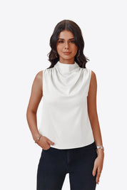 Womens White Mock Neck Satin Tank Tops | CicyBell