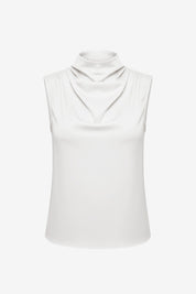 Womens White Mock Neck Satin Tank Tops | CicyBell