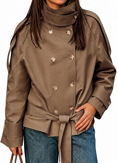 Womens Coffee Short Trench Coats | CicyBell