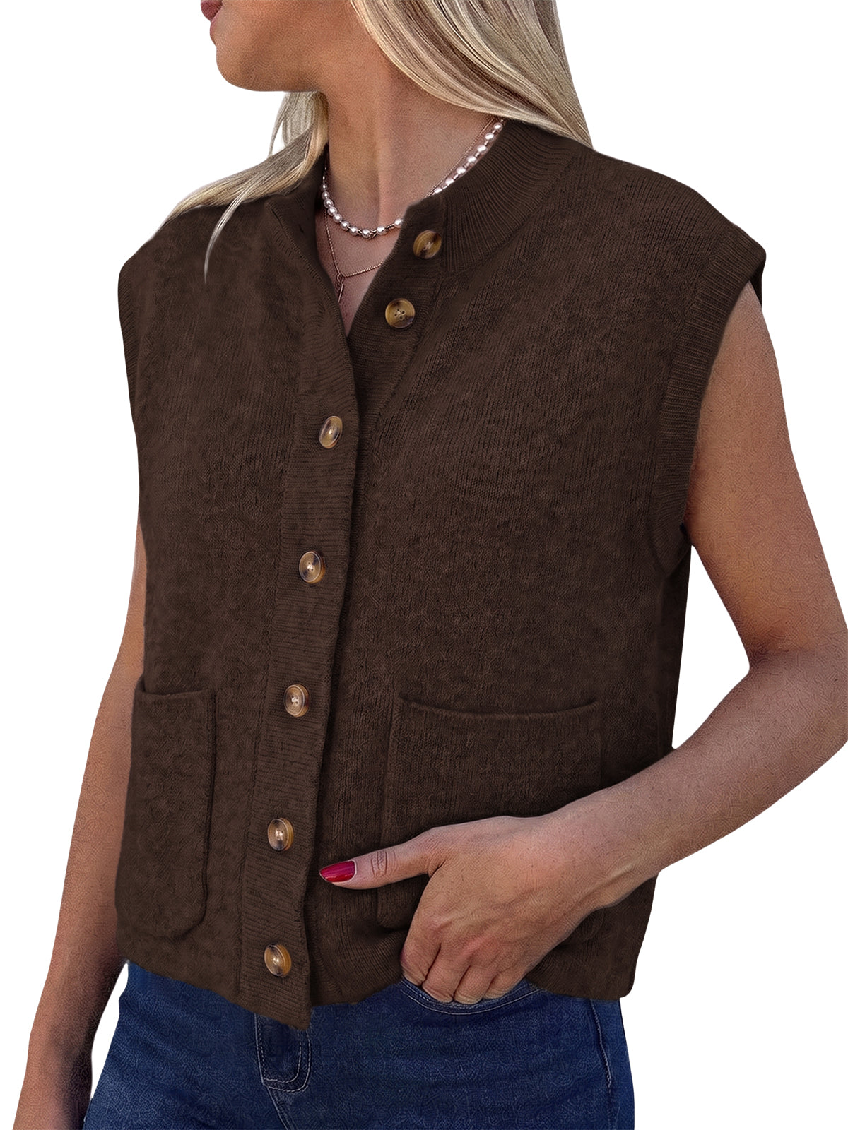 Women Coffee Cap Sleeve Sweater Vest | CicyBell
