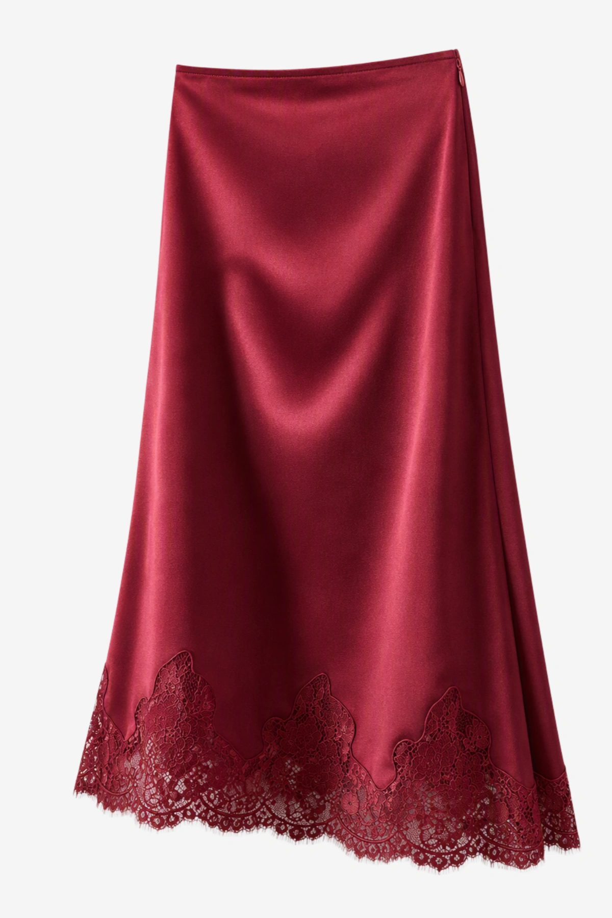 Womens Burgundy Silk Satin Midi Skirts | CicyBell