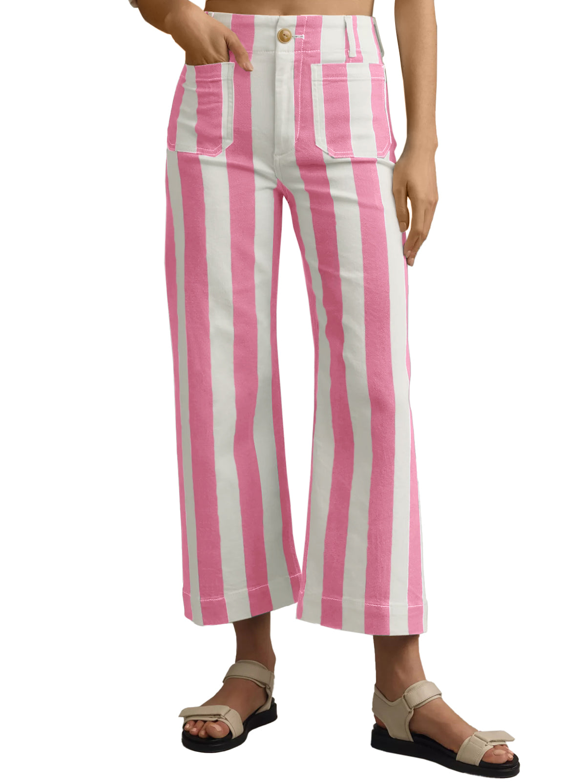 Womens Pink  Striped Wide Leg Jeans | CicyBell