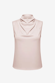 Womens Pink Mock Neck Satin Tank Tops | CicyBell