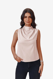 Womens Pink Mock Neck Satin Tank Tops | CicyBell