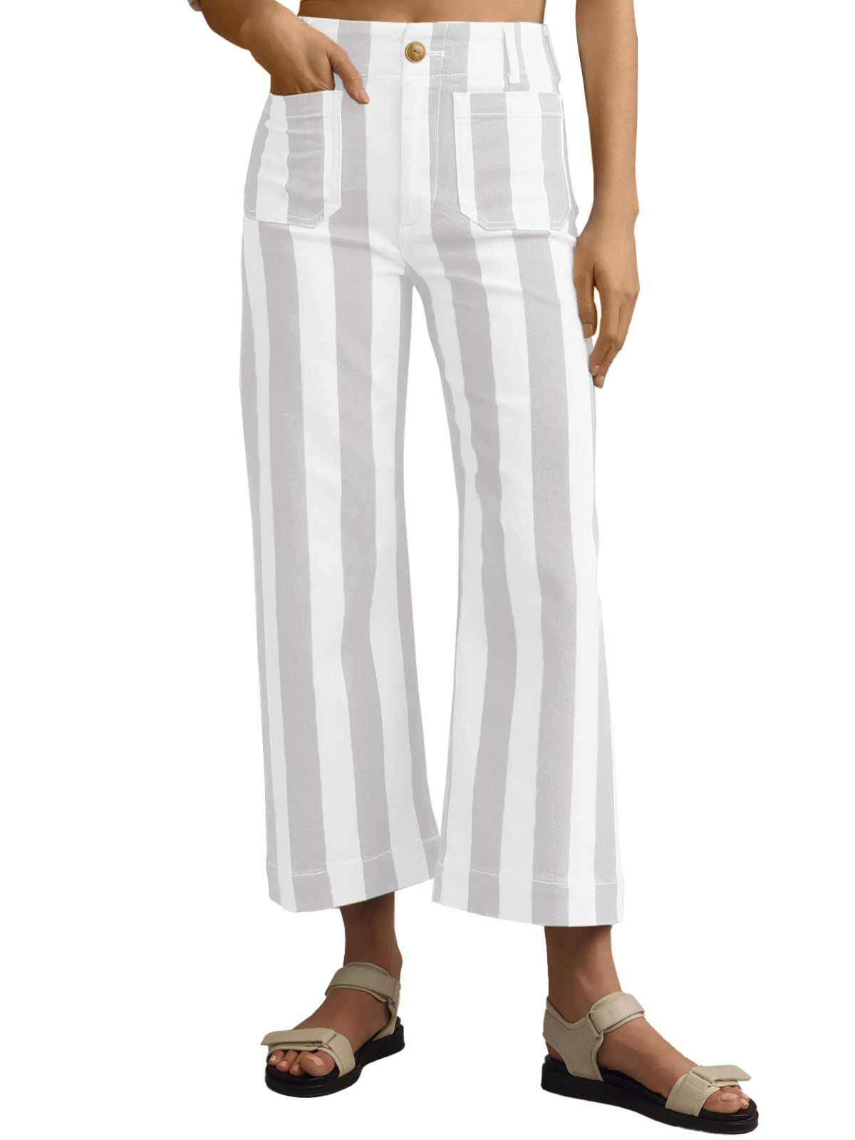 Womens Grey Striped Wide Leg Jeans | CicyBell