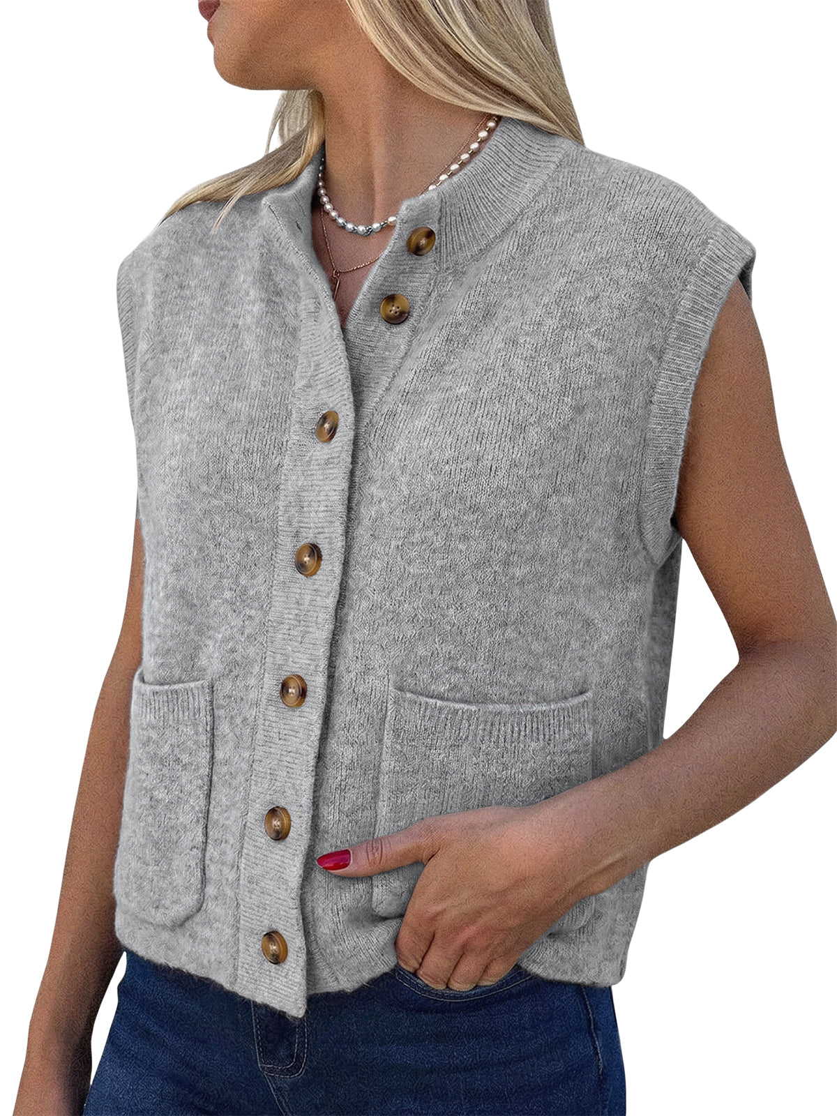 Women Grey Cap Sleeve Sweater Vest | CicyBell