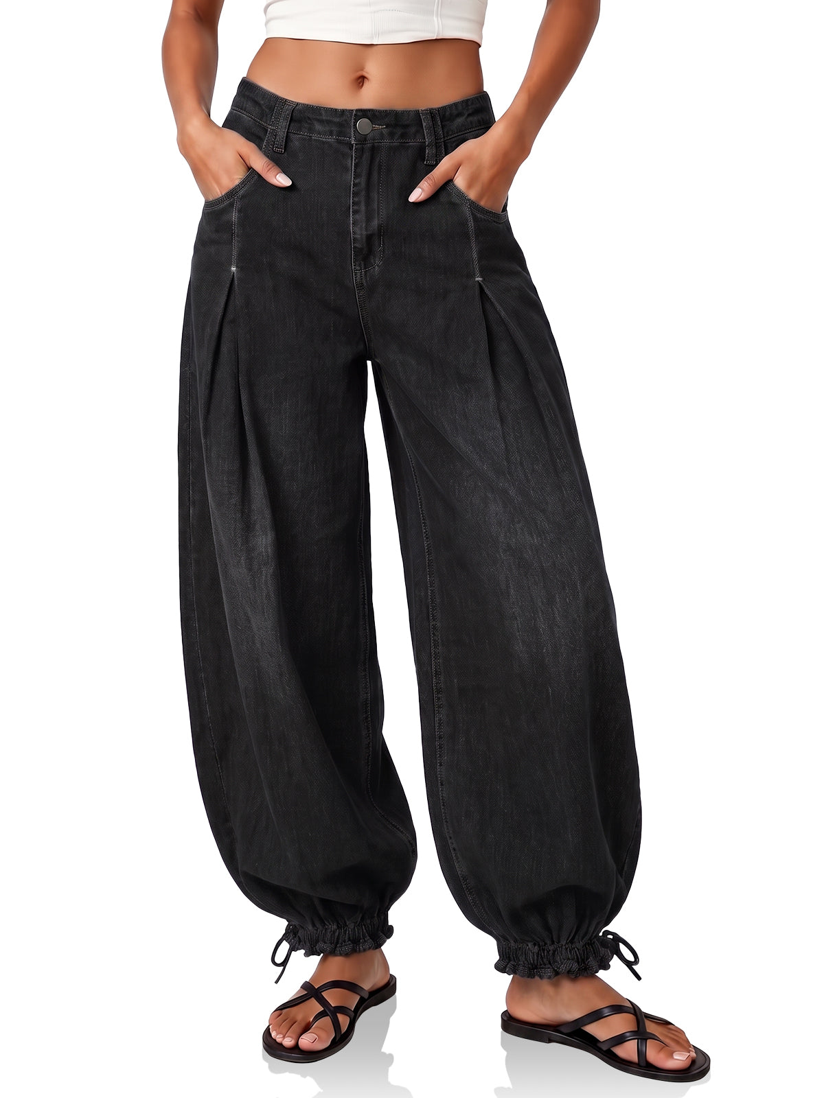 Womens Barrel Balloon Pleated Jeans|Cicy Bell