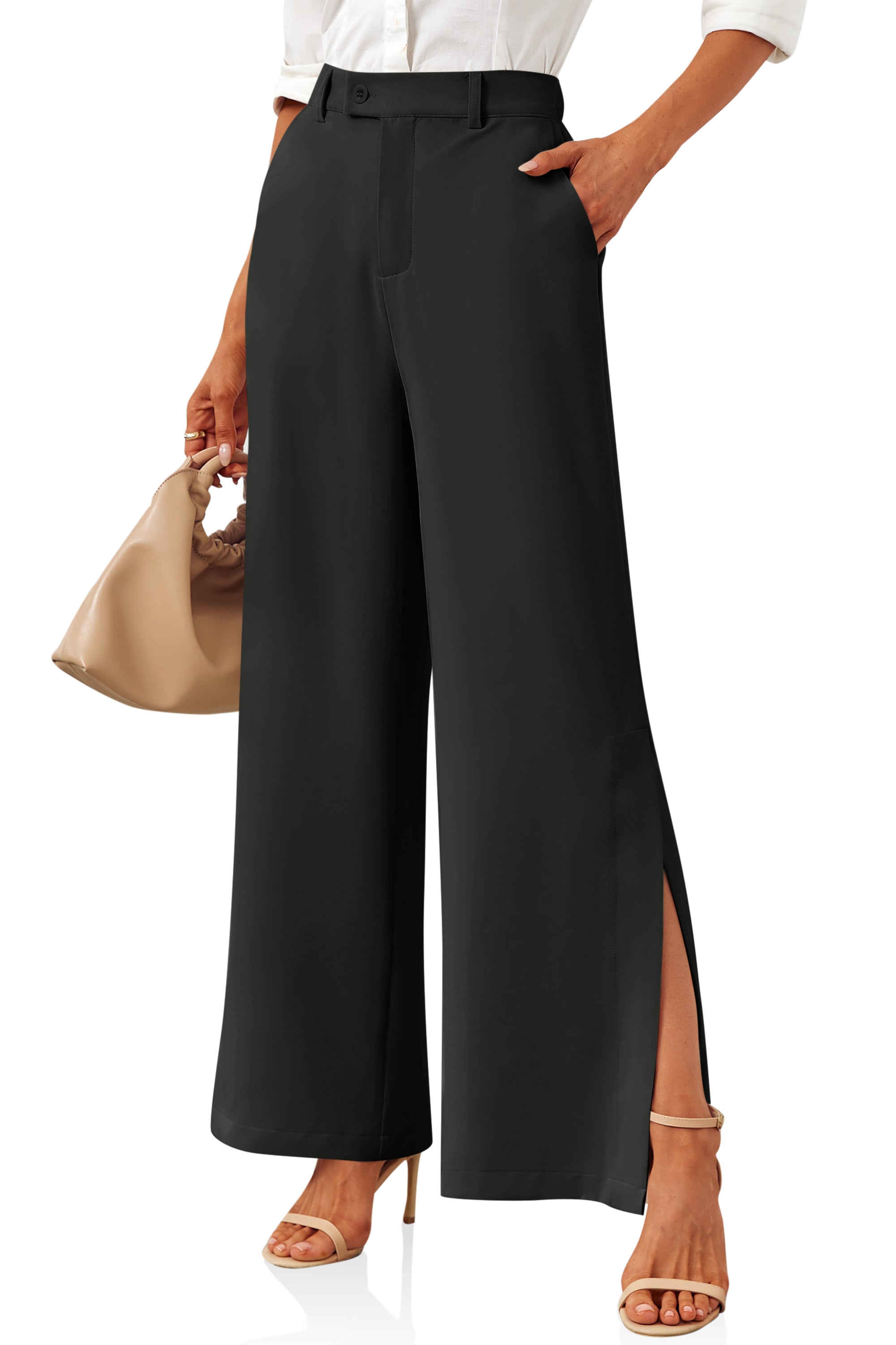 Womens Black Side Split Dress Pants | CicyBell