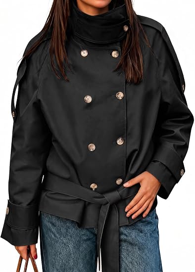Womens Black Short Trench Coats | CicyBell