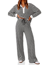 Womens Striped Polo Shirts Wide Leg Pants Sets | Cicy Bell