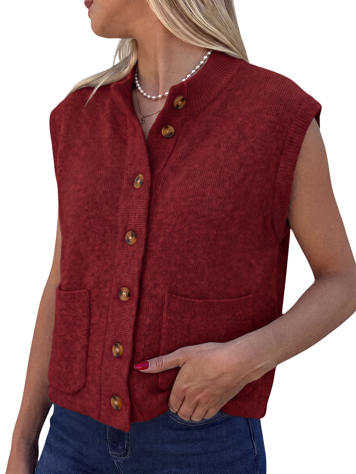 Women Burgundy Cap Sleeve Sweater Vest | CicyBell