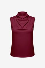 Womens Burgundy Mock Neck Satin Tank Tops | CicyBell