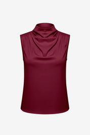Womens Burgundy Mock Neck Satin Tank Tops | CicyBell