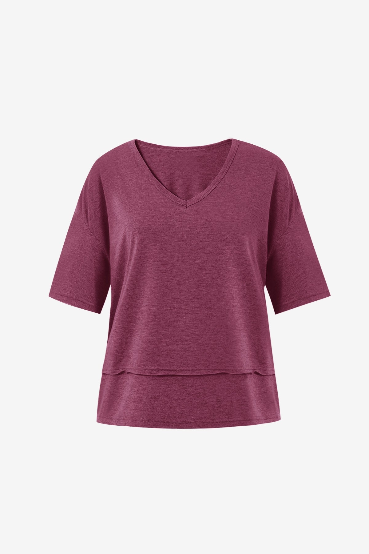 Womens Burgundy Summer V Neck T Shirts | CicyBell