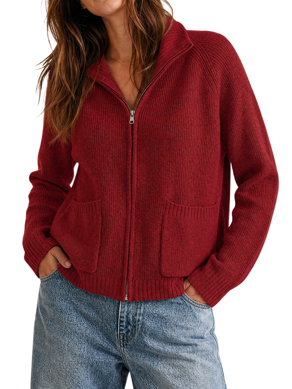 Womens Wine Red Chunky Cardigan Sweaters | CicyBell
