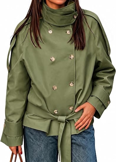Womens Army Green Short Trench Coats | CicyBell
