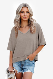 Womens Khaki Summer V Neck T Shirts | CicyBell