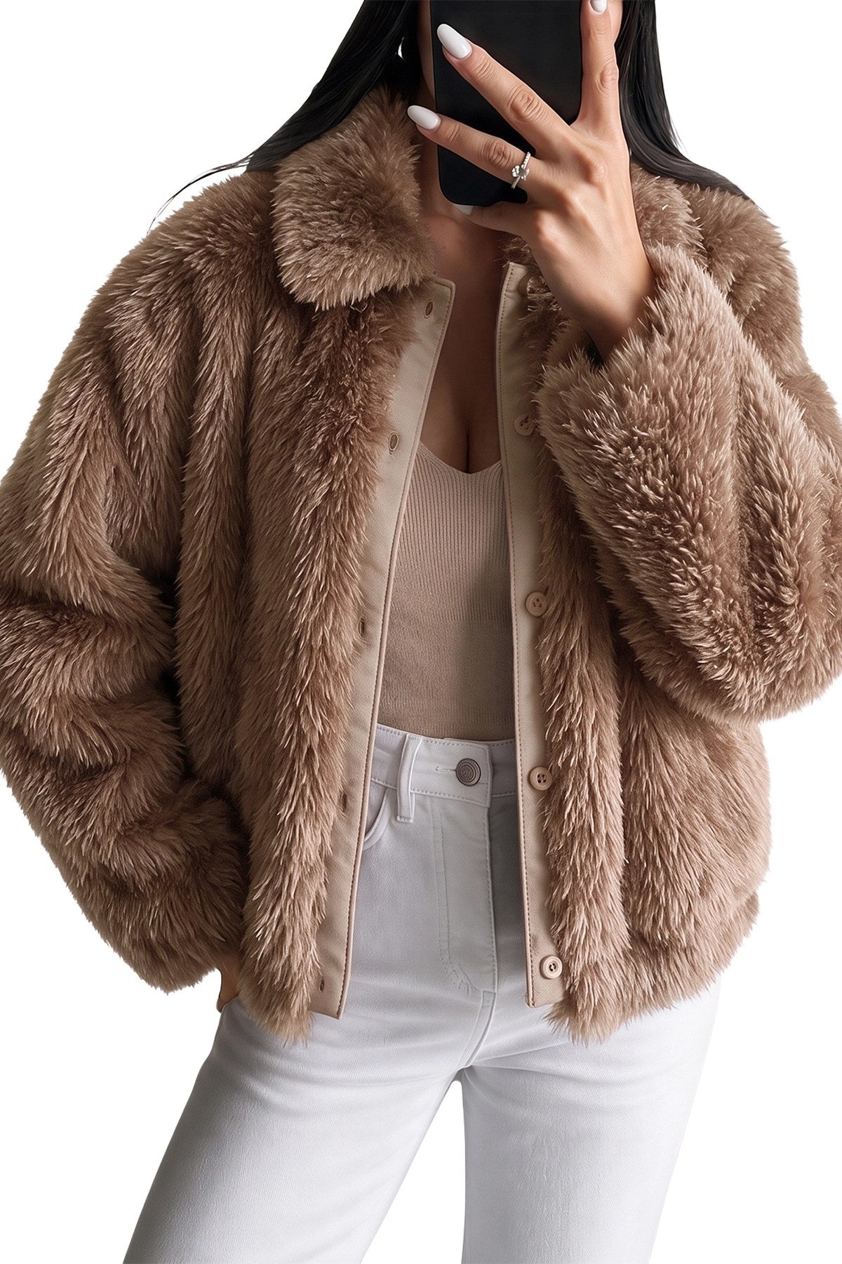 Womens Faux Fur Coats Collared Warm Jackets | Cicy Bell
