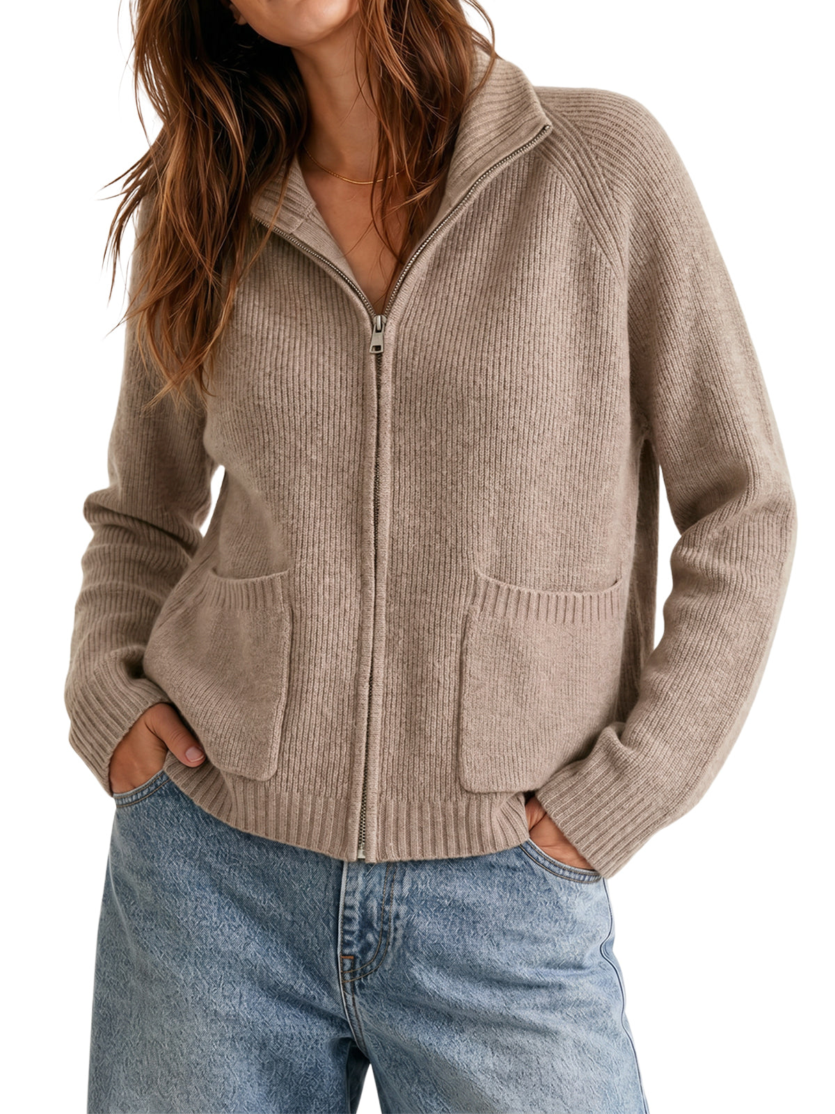 Womens Khaki Chunky Cardigan Sweaters | CicyBell