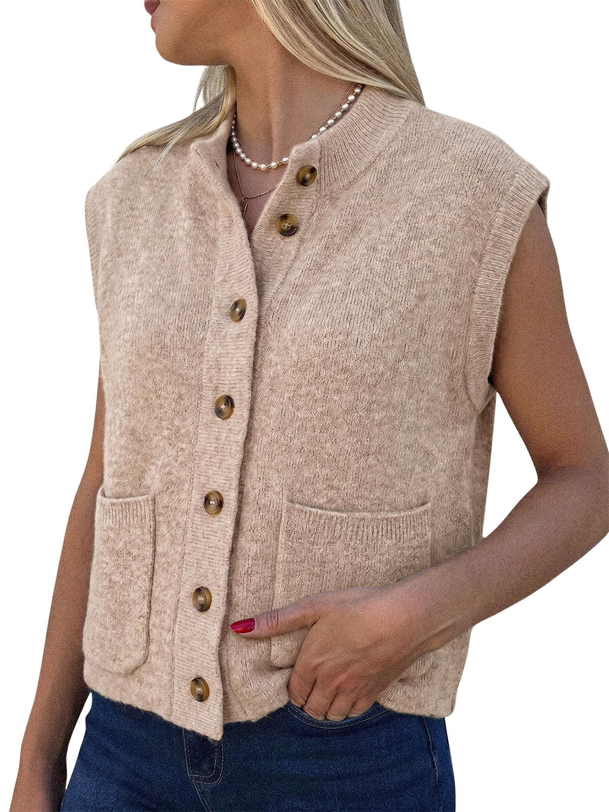 Women Khaki Cap Sleeve Sweater Vest | CicyBell