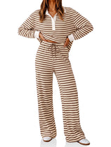 Womens Striped Polo Shirts Wide Leg Pants Sets | Cicy Bell
