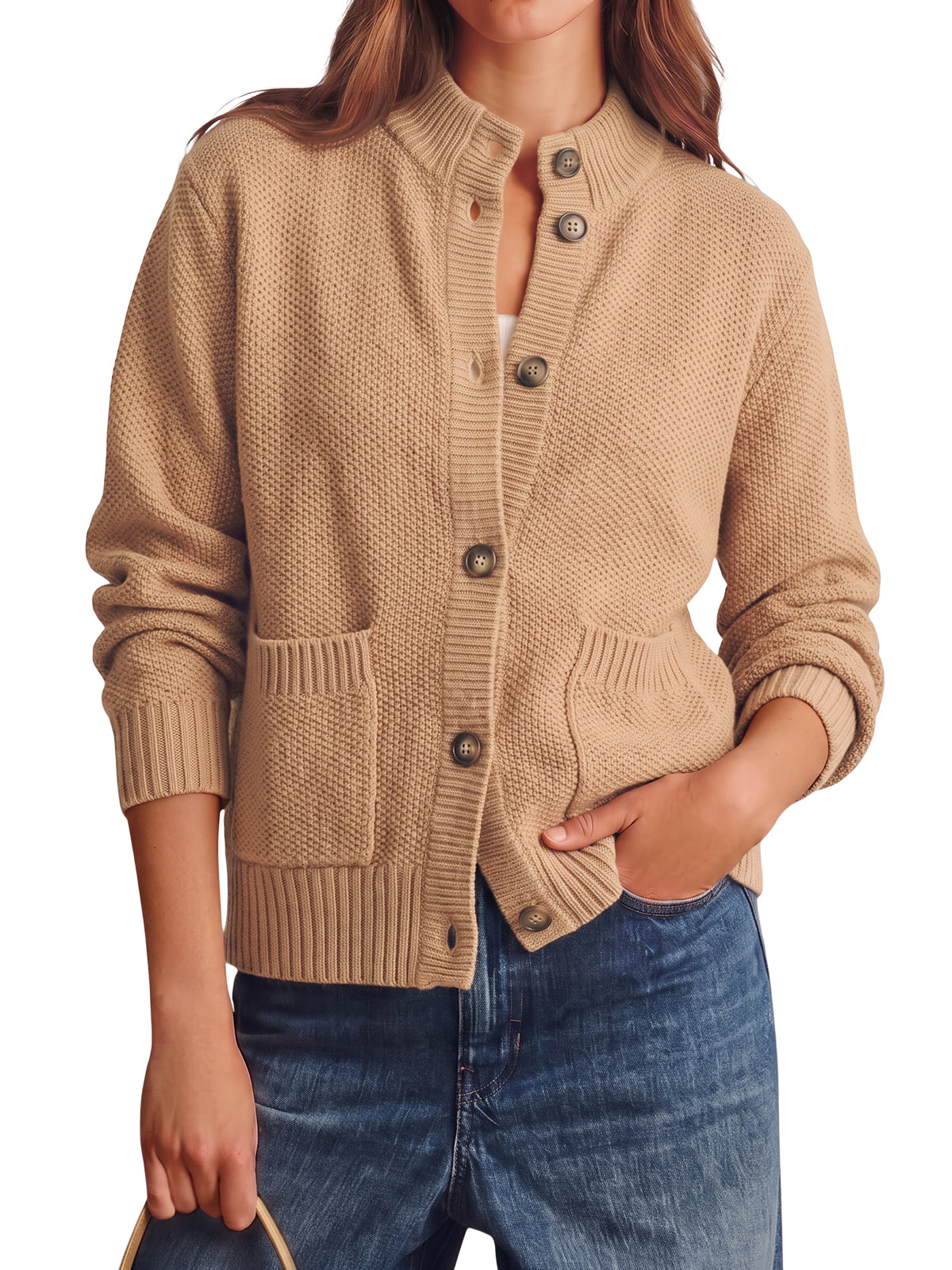 Womens Khaki Chunky Sweaters Cardigan | CicyBell