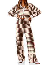 Womens Striped Polo Shirts Wide Leg Pants Sets | Cicy Bell