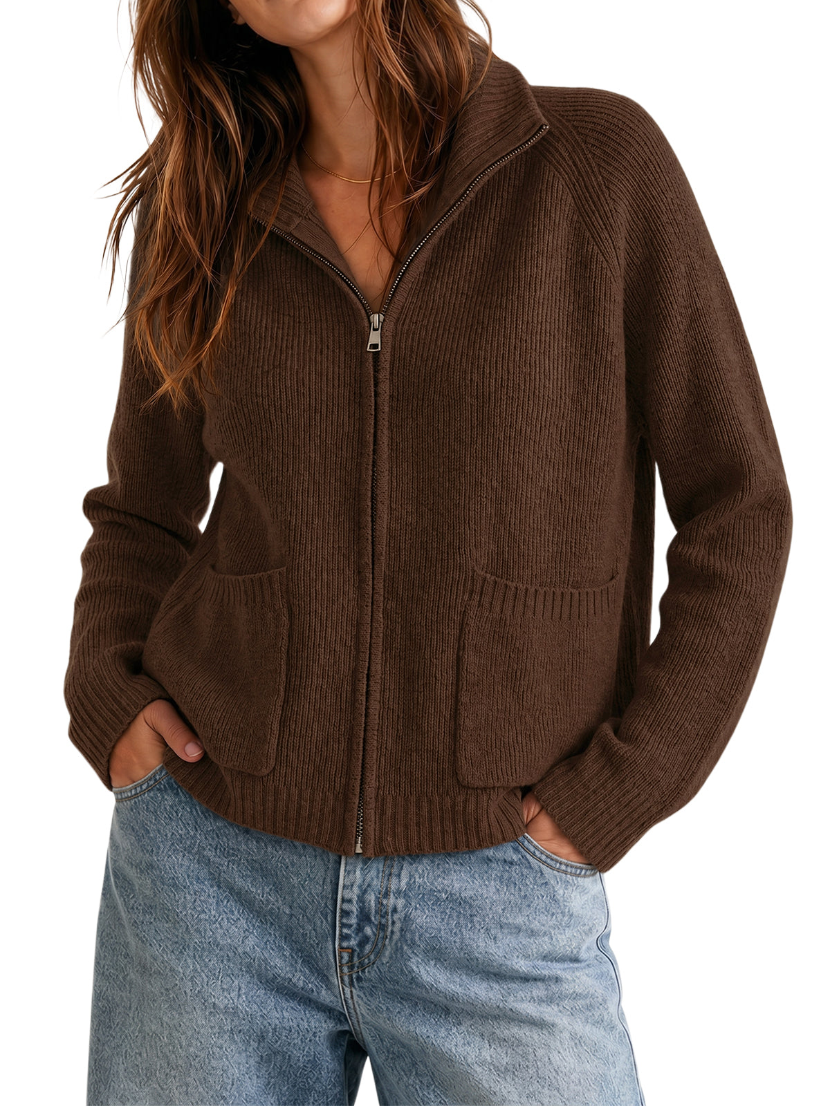 Womens Coffee Chunky Cardigan Sweaters | CicyBell