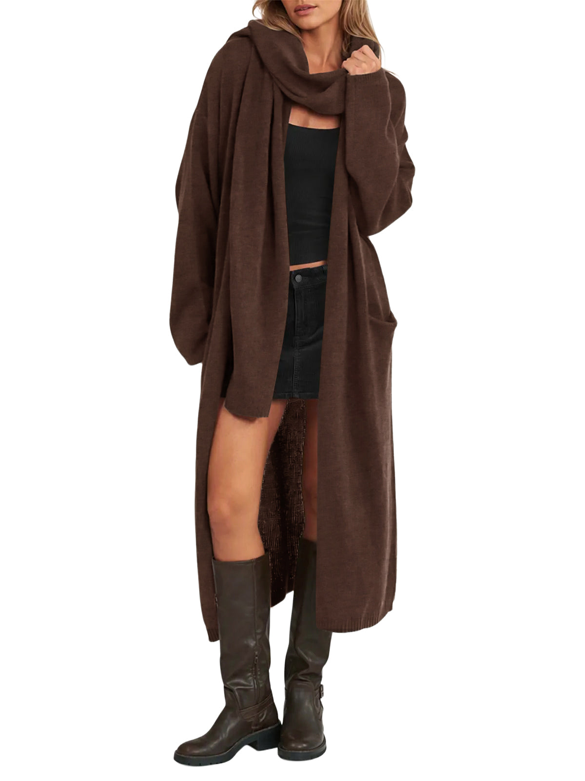 Womens Open Front Knit Sweater with Scarf | Cicy Bell