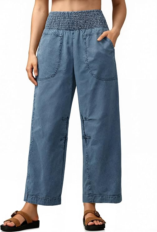 Womens Smocked Barrel Jeans | Cicy Bell