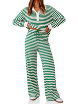 Womens Striped Polo Shirts Wide Leg Pants Sets | Cicy Bell