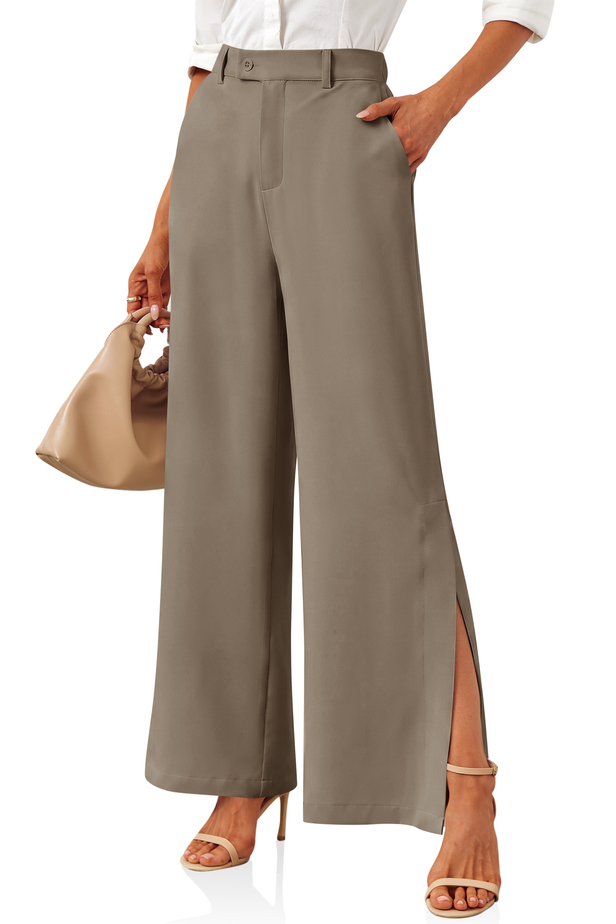 Womens Brown Side Split Dress Pants | CicyBell