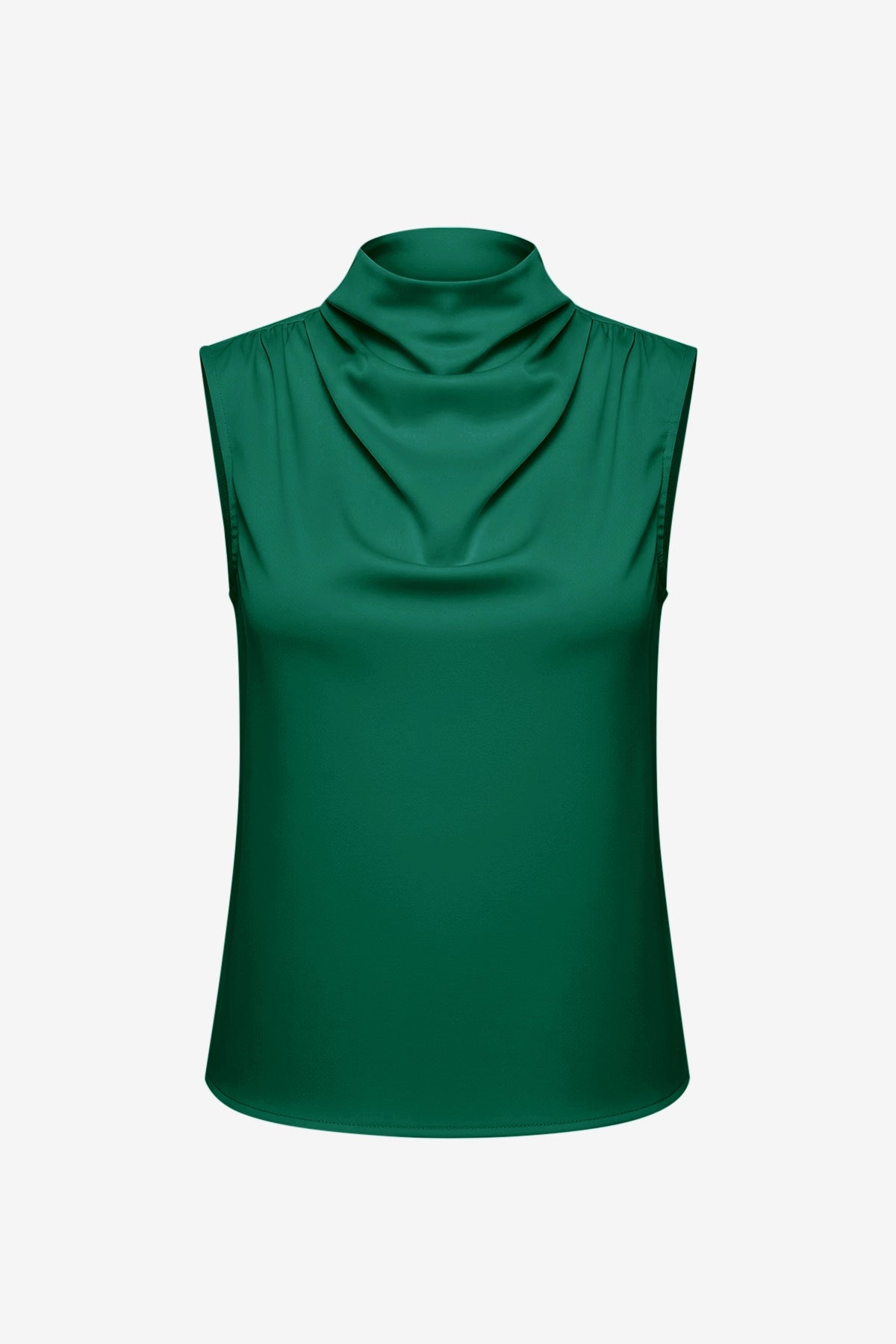Womens Dark Green Mock Neck Satin Tank Tops | CicyBell