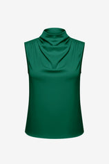 Womens Dark Green Mock Neck Satin Tank Tops | CicyBell